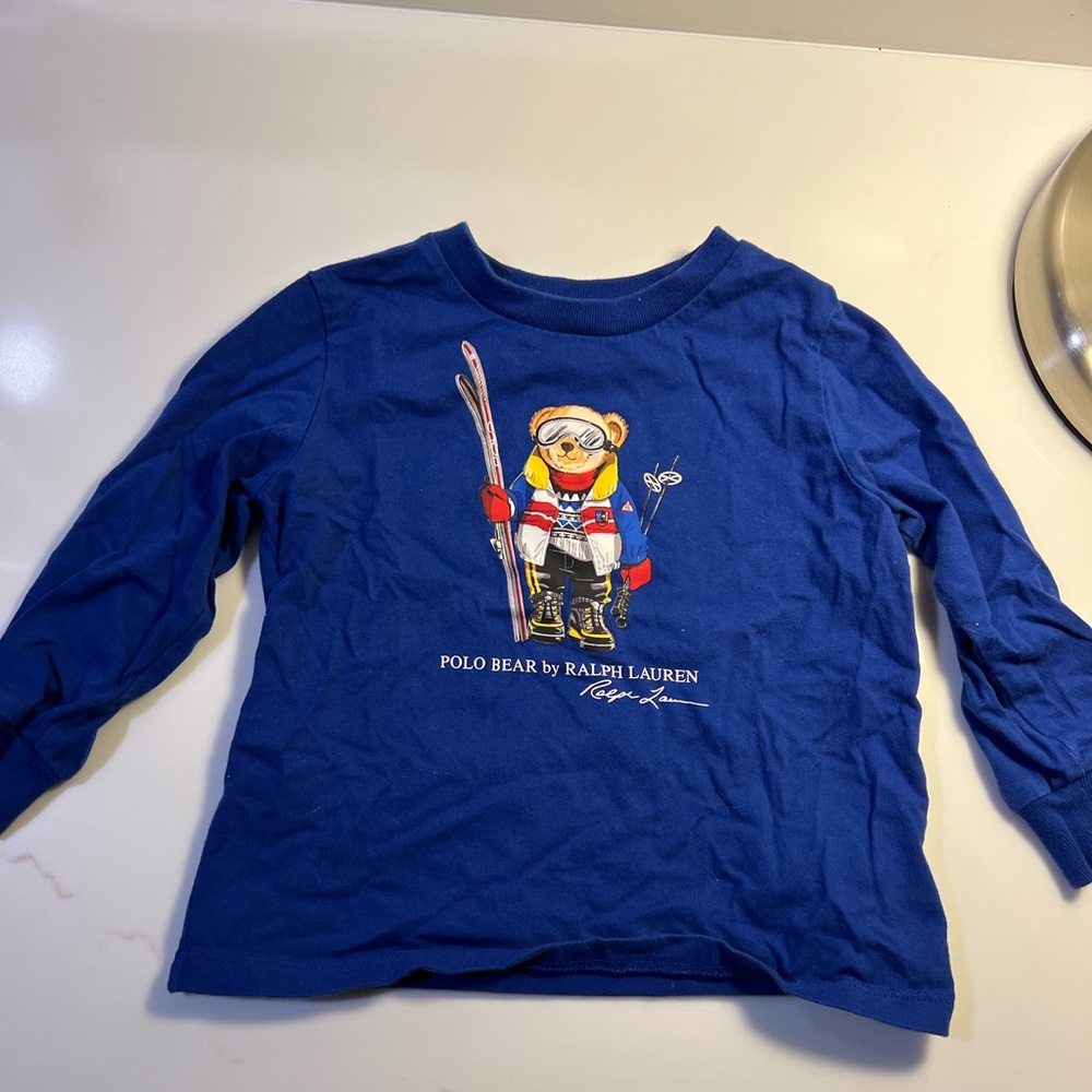 Ralph Lauren Blue Skiing Polo Bear long sleeve T-Shirt with black sweatpants 18m - Picture 2 of 10